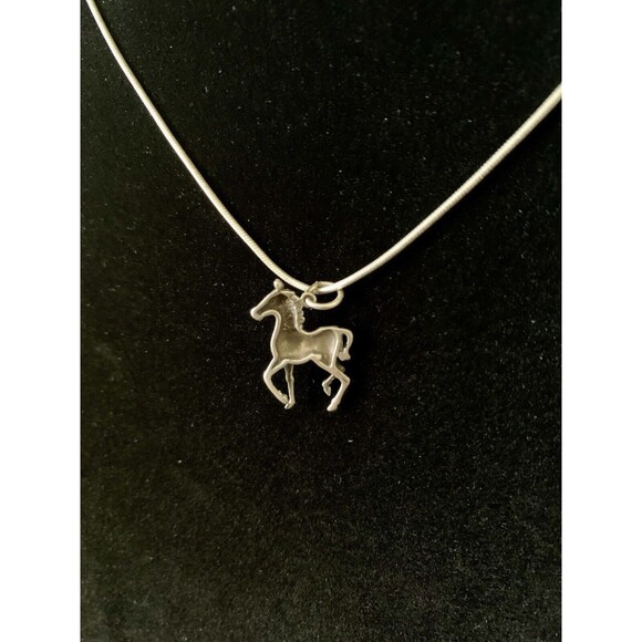 Horse Italy 925 Sterling Silver Pony Mustang Pendant 16” Chain Necklace Vintage - Picture 7 of 7